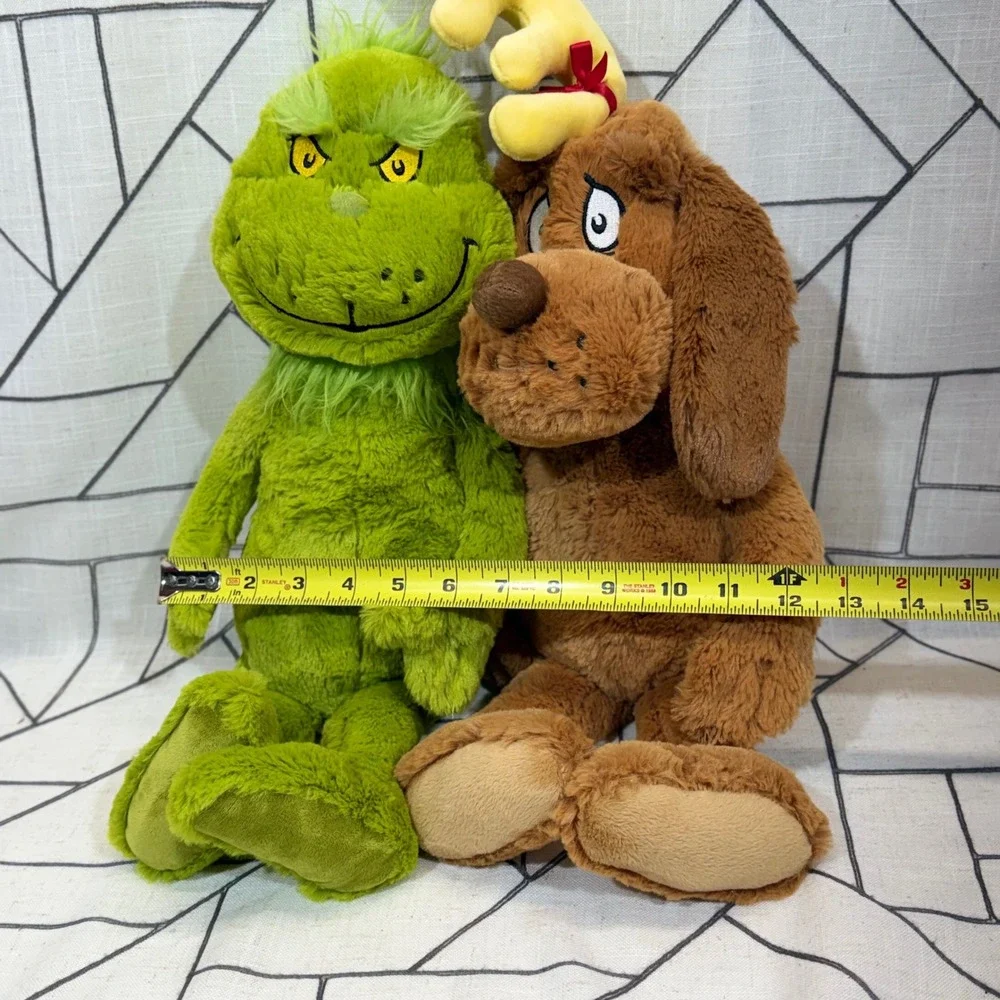 Aurora World Dr Seuss Plush Set 14in Green Brown Grinch and Max Dog Stuffed Toy